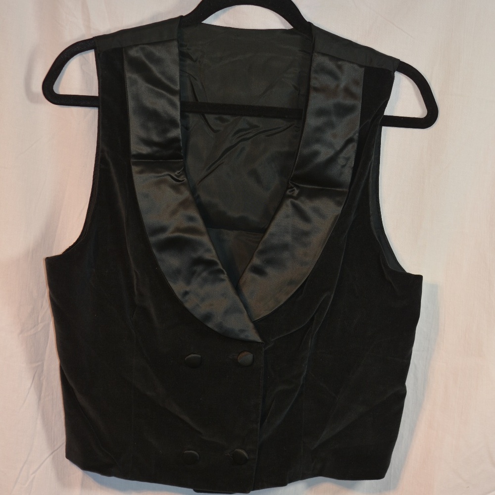 Black Double Breasted Velvet Vest SZ M